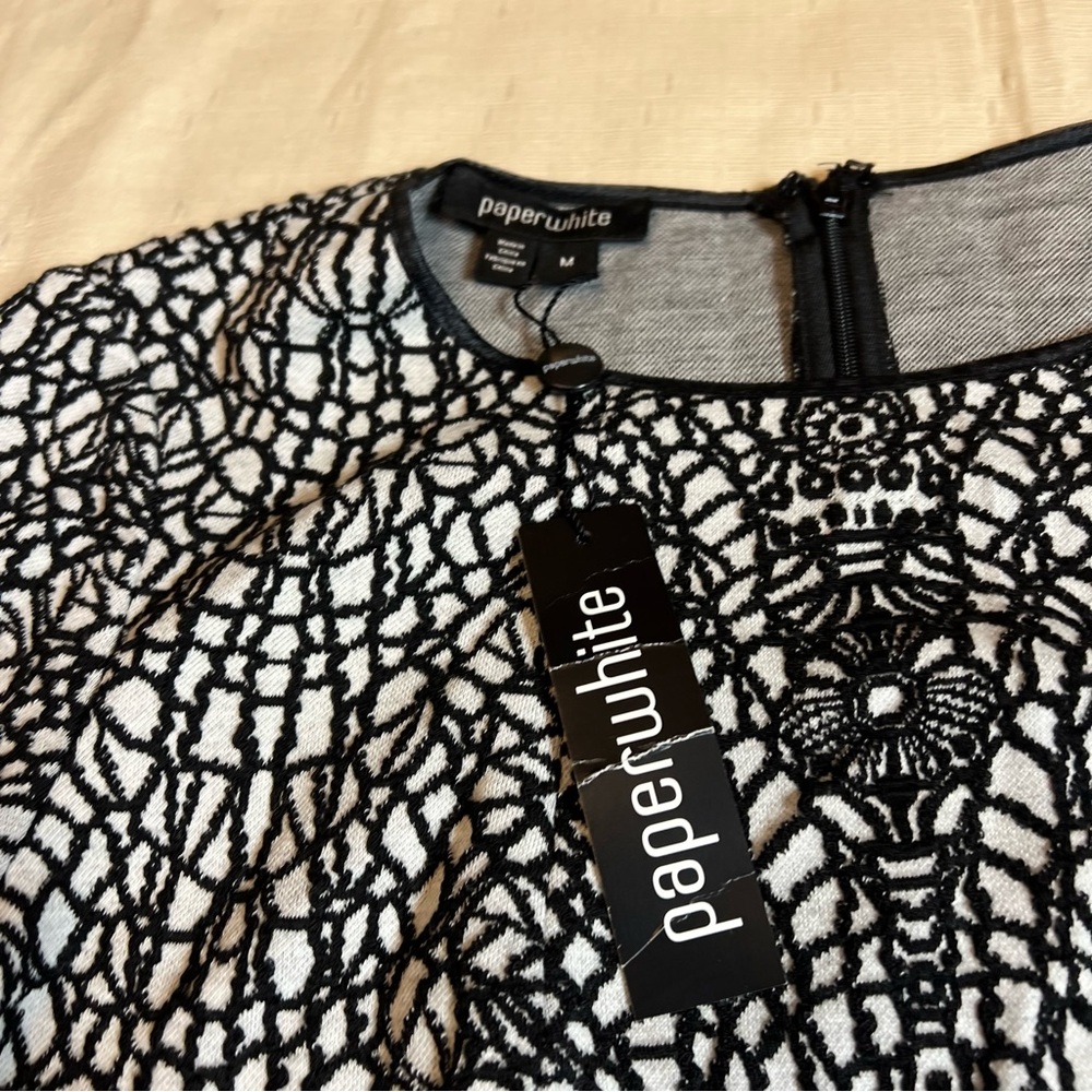 328$ NWT Paperwhite Black and White Knit Dress Women’s Sz M Long Sleeve Stretch - Picture 9 of 11